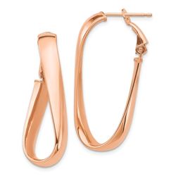 14k Rose Gold Wavy Oval Omega Back Hoop Earrings - 5 mm