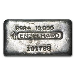 10 oz Silver Bar - Engelhard (Wide\, Poured\, Bull Logo)