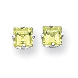 14k White Gold 5 mm Square Step Cut Peridot Earrings