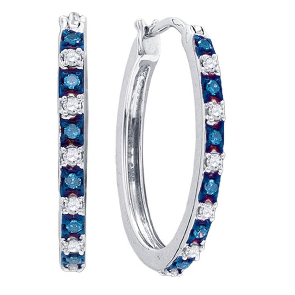 Sterling Silver Mens Yellow Blue Color Enhanced Diamond Square Cluster Earrings 1//6 Cttw