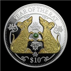 2020 Fiji 1 oz Silver Year of the Rat Proof (Gold Gilded w/Pearl)