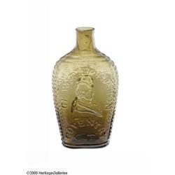 C. 1820s Amber Glass Flask Clinton and Lafayette Significant C. 1820s Amber Glass Flask With DeWitt 