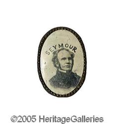 Rare Oval 1868 Horatio Seymour Ferrotype Pin Rare, Distinctive Oval 1868 Horatio Seymour Ferrotype P