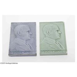 Pair of Calvin Coolidge Ceramic Tiles, Marked '' Pair of Calvin Coolidge Ceramic Tiles, Marked  Robe