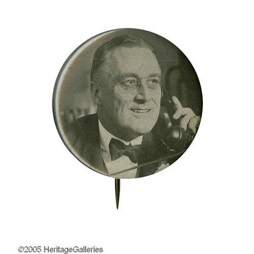 Rare FDR Button Showing Him on Telephone Distinctive and Rare Franklin ...