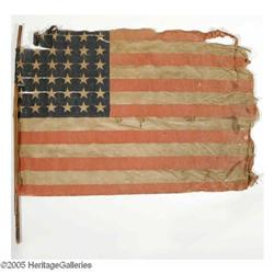 36 Star Flag on Original Wooden Mast.  36 Star Flag 