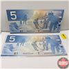 Canada $5 Bills 2002 - Consecutive (Knight/Dodge) ANV8330445-46