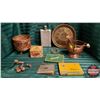 Image 1 : Collector Combo : Copper Pot, Cigarette Tins, Vintage Shotgun Shell Box, Flask, Gentleman's Arm Band