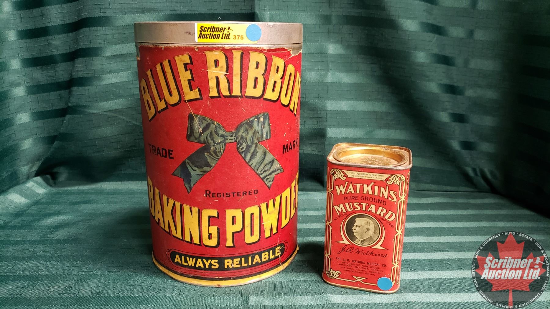Blue Ribbon Baking Powder Tin & Watkins Mustard Tin