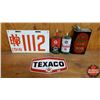 Image 1 : Box Lot - Collector Combo : Reproduction NB Lic Plate, Texaco Sticker, Texaco Home Lubricant Can, B/