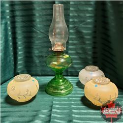 Coal Oil Lamp - Green Base & 3 Glass Light Globes