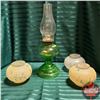 Image 1 : Coal Oil Lamp - Green Base & 3 Glass Light Globes