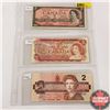 Canada $2 Bills - Sheet of 3: 1954 (Bouey/Rasminsky TG5037338) ; 1974 (Lawson/Bouey RW4906590) ; 198