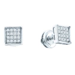 10kt Rose Gold Round Red Color Enhanced Diamond Square Cluster Screwback Earrings 1/5 Cttw