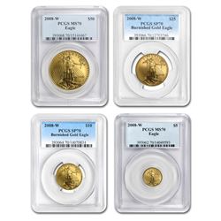 2008-W 4-Coin Burnished Gold American Eagle Set MS-70 PCGS