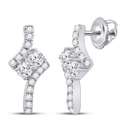 10kt White Gold Round Pave-set Diamond Square Kite Cluster Earrings 1/5 Cttw