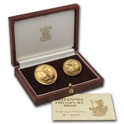 1987 2-Coin Gold Britannia Proof Set (.35 oz AGW\, w/Box & COA)
