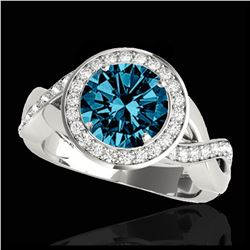 1.81 ctw Intense Blue Diamond Art Deco 3 Stone Ring 18K White Gold