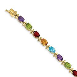 14k Yellow Gold Rainbow Gemstone Bracelet - 7 in.