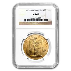 1901-A France Gold 100 Francs Angel MS-62 NGC