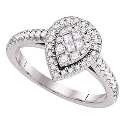 14kt White Gold Princess Diamond Cluster Bridal Wedding Engagement Ring Band Set 1.00 Cttw