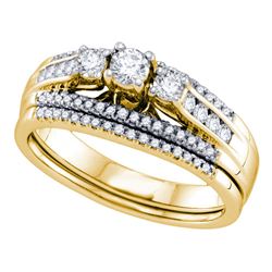 14kt White Gold Round Diamond Bridal Wedding Engagement Ring Band Set 3/4 Cttw