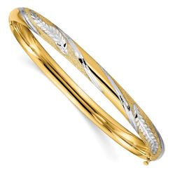 14K W/White Rhodium Diamond Cut Leaf Twist Bangle