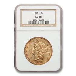 1858 $20 Liberty Gold Double Eagle AU-58 NGC