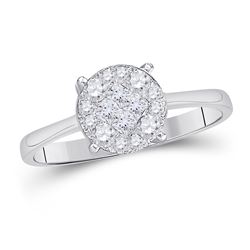 14kt White Gold Unisex Round Diamond Square Cluster Stud Earrings 1/6 Cttw