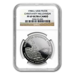 1988 Russia 1 oz Palladium 1000 Years of Christianity PF-69 NGC