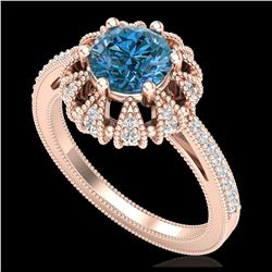 2.5 ctw SI Fancy Blue Diamond Solitaire Halo Ring 10K Rose Gold
