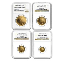 1988 4-Coin Proof Gold American Eagle Set PF-70 NGC
