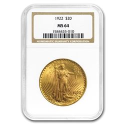 1922 $20 Saint-Gaudens Gold Double Eagle MS-64 NGC