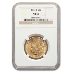 1913-S $10 Indian Gold Eagle AU-58 NGC