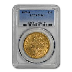 1869-S $20 Liberty Gold Double Eagle MS-61 PCGS