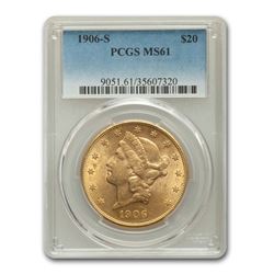 1906-S $20 Liberty Gold Double Eagle MS-61 PCGS