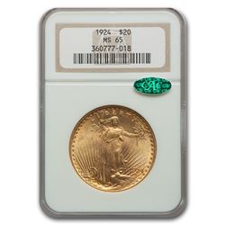1924 $20 Saint-Gaudens Gold Double Eagle MS-65 NGC CAC