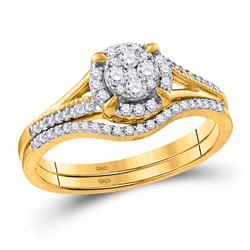10kt Yellow Gold Round Diamond Milgrain Cable Cluster Ring 1/8 Cttw