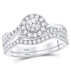 14kt White Gold Round Natural Canary Yellow Diamond Cluster Ring 5/8 Cttw