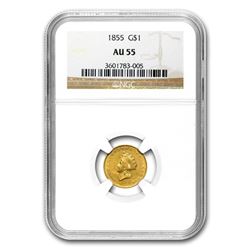 1855 $1 Indian Head Gold AU-55 NGC