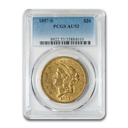 1857-S $20 Liberty Gold Double Eagle AU-53 PCGS