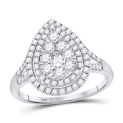 14kt White Gold Round Diamond Five Flower Cluster Ring 1.00 Cttw