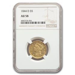 1844-D $5 Liberty Gold Half Eagle AU-58 NGC