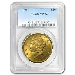 1891-S $20 Liberty Gold Double Eagle MS-62 PCGS