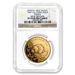 1987 China 1 oz Gold Panda PF-70 NGC (New Orleans)