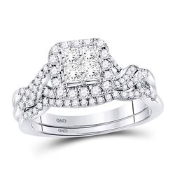 14kt White Gold Round Diamond Geometric Cluster Earrings 3/8 Cttw