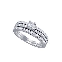 14kt Yellow Gold Diamond Princess Halo Bridal Wedding Engagement Ring Band Set 1-1/4 Cttw
