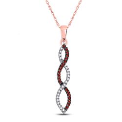 10kt Rose Gold Round Red Color Enhanced Diamond Square Dangle Hoop Earrings 3/8 Cttw