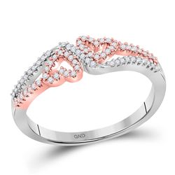 10kt White Gold Round Diamond Double Joined Heart Pendant 1/12 Cttw