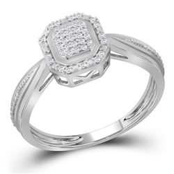 10kt White Gold Round Diamond Double Row Wedding Band 1/10 Cttw